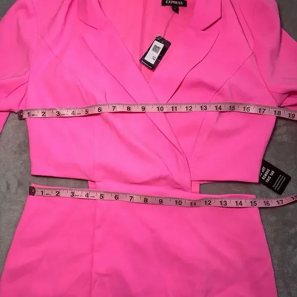 Express Blazer Mini Dress Women Size M Hot Pink Gum Pop Cut Out Glam Stretch NEW - Picture 6 of 12